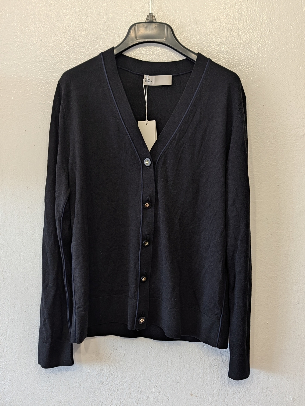 Tory Burch Navy V-Neck Button Cardigan